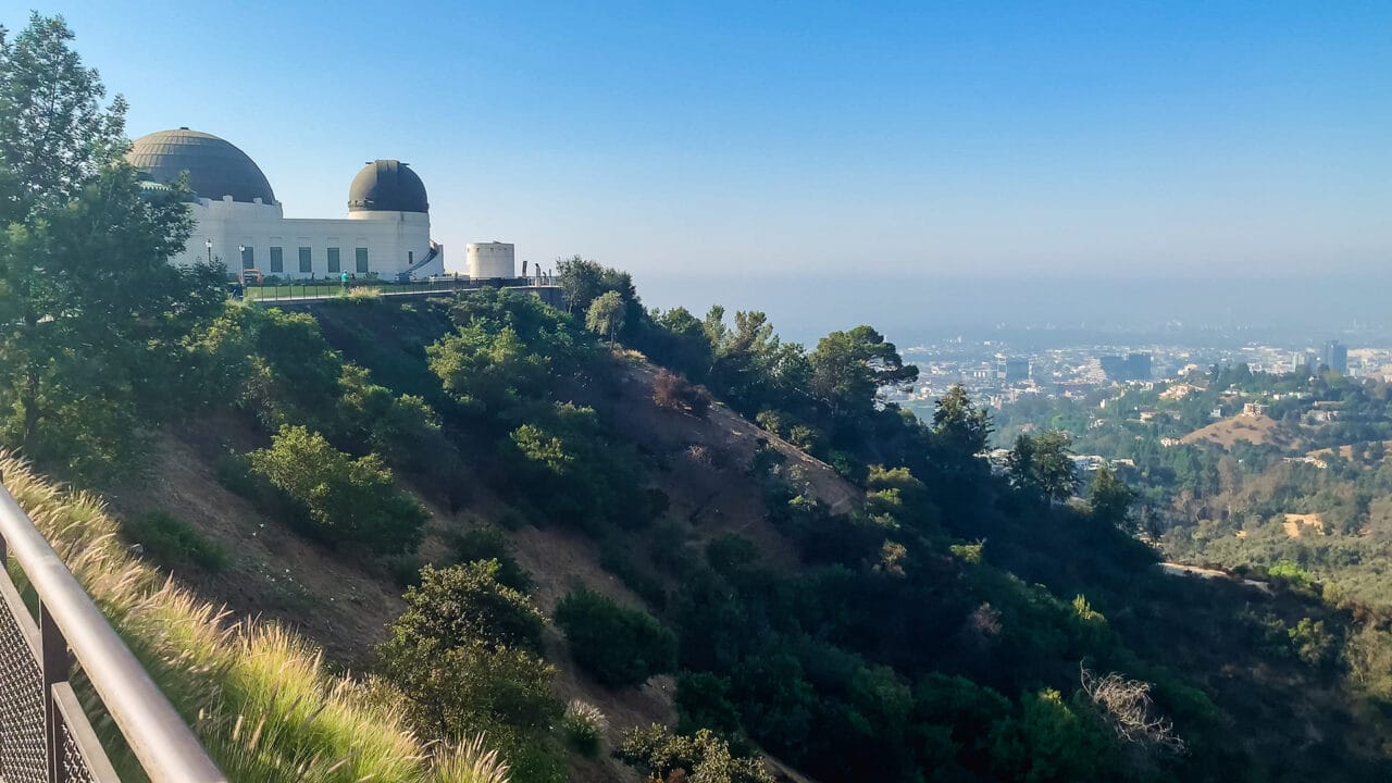 The Griffith Observatory and a view of downtown Los Angeles