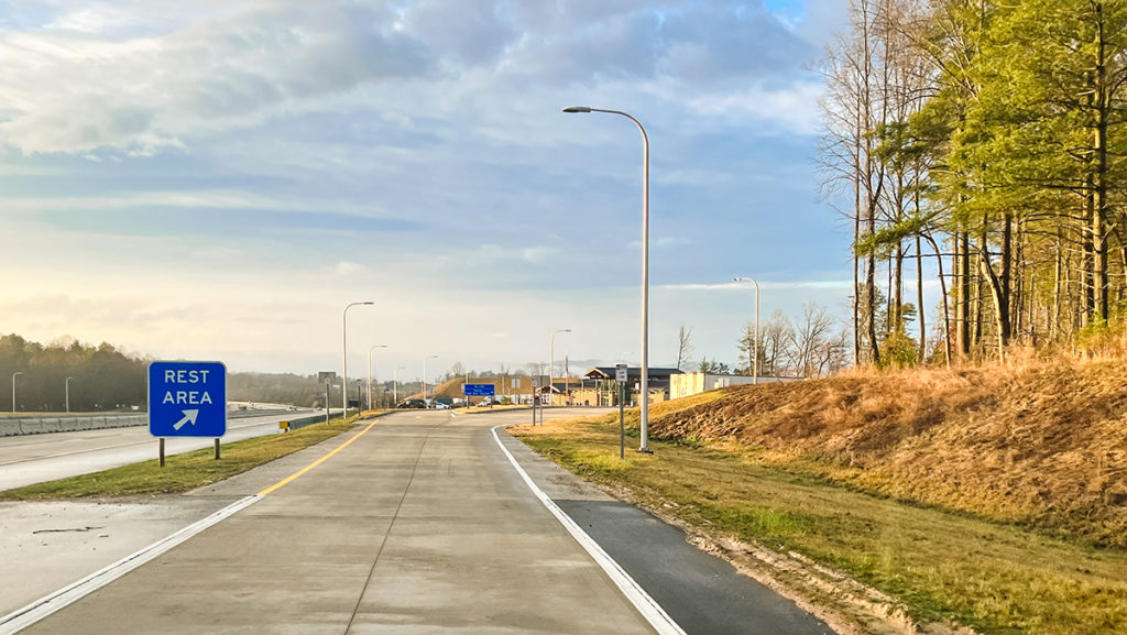 offramp entrance rest area sign off highway